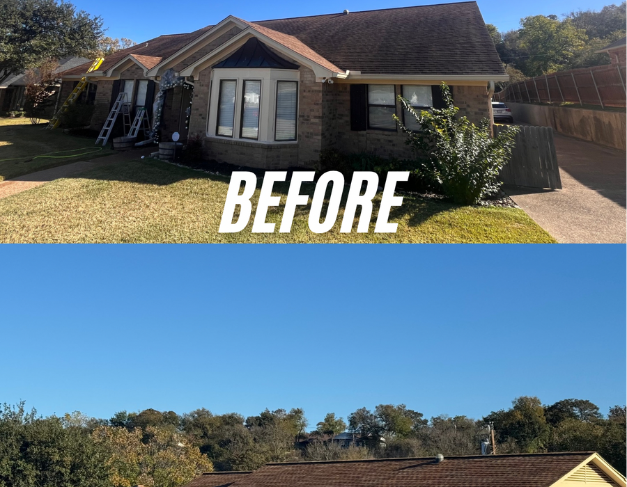 Before and after soft washing a home in Waco TX